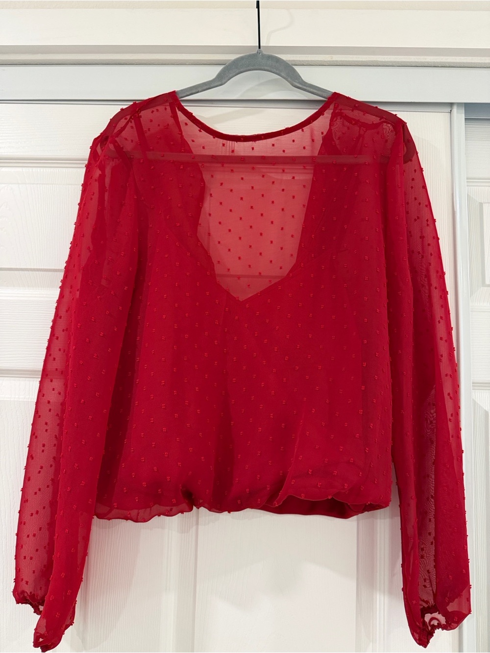 Wayf Red Sheer Dot Long-Sleeve Bandeau Bodysuit